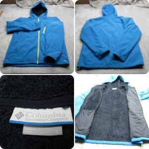 Columbia Jacket Mens‎ Large Blue Omni-Shield Hooded Fleece Lined Waterproof